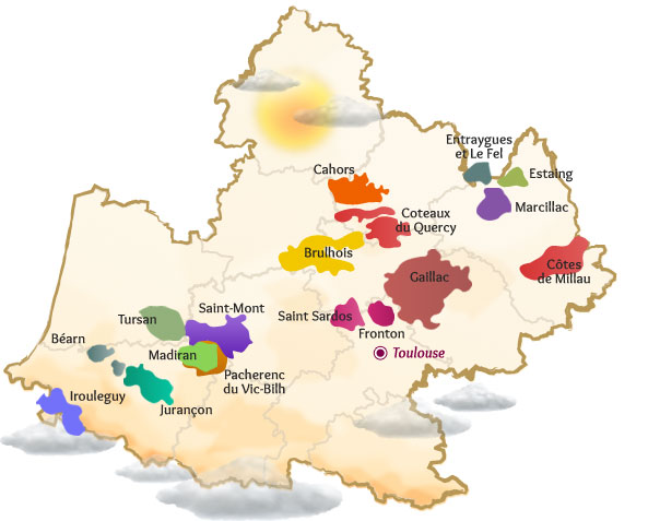 Carte des vins du Sud-Ouest